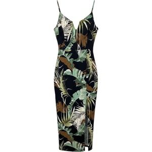 Blashe Los Angeles Tropical Palm Leaf Print Maxi Dress Black Green